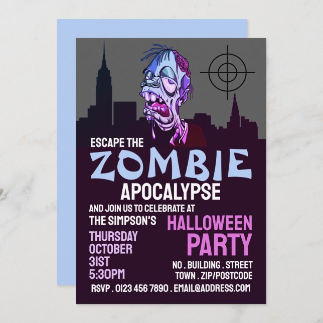 Convites Zombie Apocalypse Theme Escape Room Halloween (Frente/Verso)