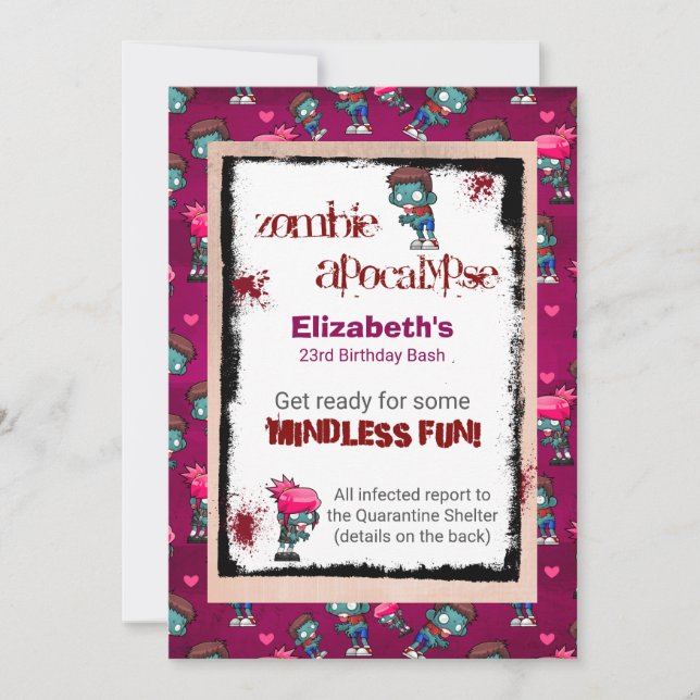 Convites Zombie Apocalypse Themed Festa de aniversário Invi (Frente)