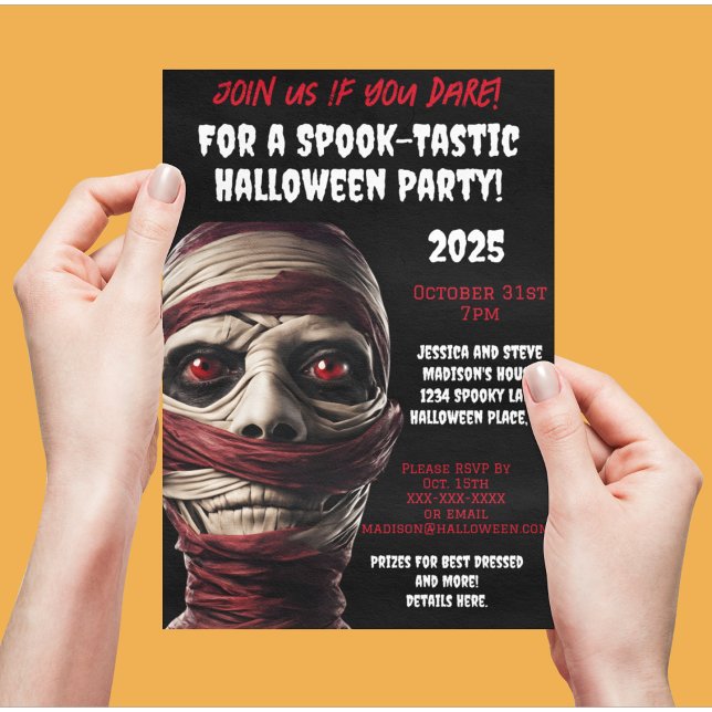 Convites Zombie Assustadora do Festa de Halloween (Scary Halloween Costume  Party Invitation with a ghoulish mummy.)