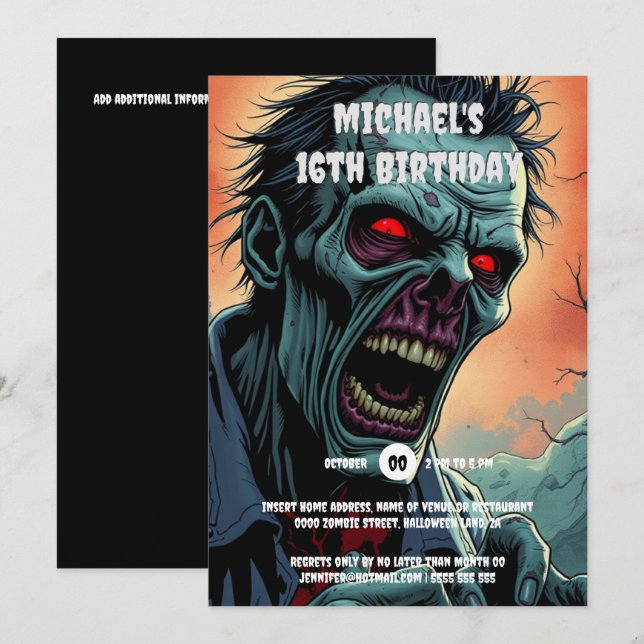 Convites Zombie cara com monstro de arte em quadrinhos assu (Frente/Verso)