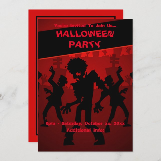 Convites Zombie Dance Party Halloween Orange (Frente/Verso)