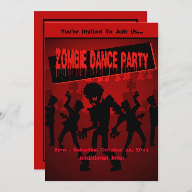 Convites Zombie Dance Party Orange (Frente/Verso)