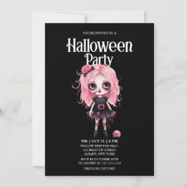 Convites Zombie Girl Skull Pink Horreen Party