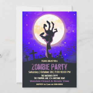 Convites Zombie Graveyard Purple Halloween