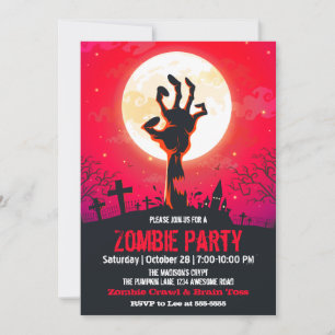 Convites Zombie Graveyard Red Halloween