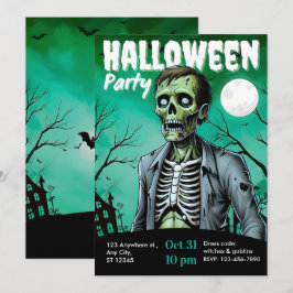 Convites Zombie Skeleton Halloween Party Invite Adults