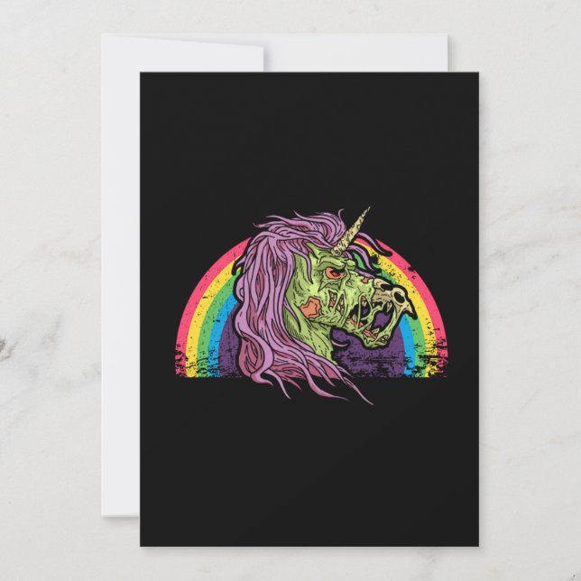 Convites Zombie Unicorn Halloween Rainbow Ideia Gift (Frente)
