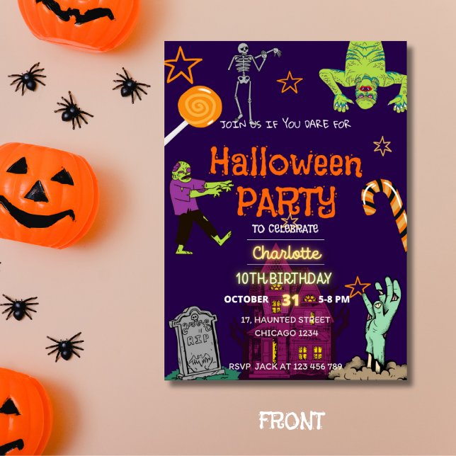 Convites Zombies Aniversário Festa de Halloween Spooky (Zombies Birthday Halloween Party Spooky Invitation)