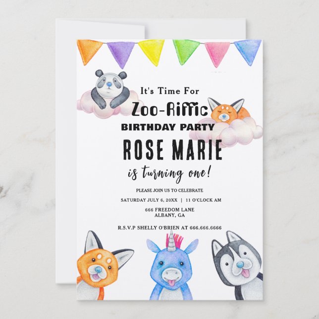 Convites Zoo Personalizado - Frigorífico, Animais Bebês Ani (Frente)