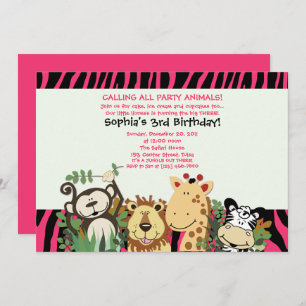 Convites ZOO TRW 5x7 Trendy Zebra Stripe Jungle Party