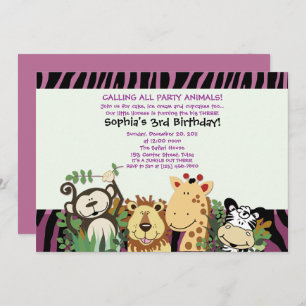Convites ZOO TRW 5x7 Trendy Zebra Stripe Jungle Party