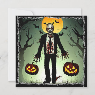 Convites Zumbi Assustador com Abóboras de Halloween