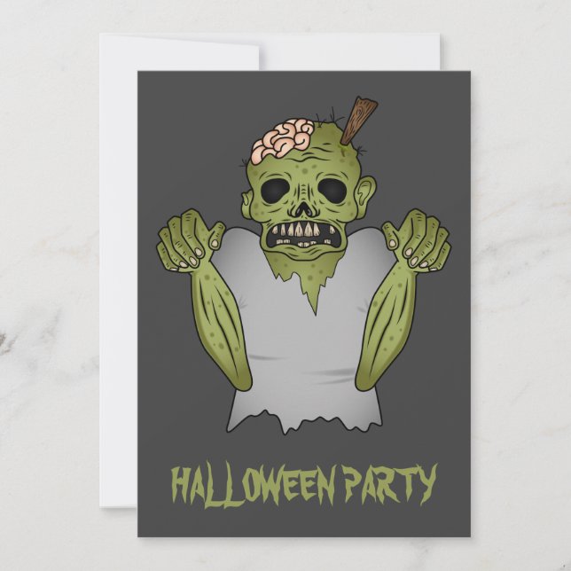 Convites Zumbi de Desenho Assustador em Festa de Halloween  (Frente)