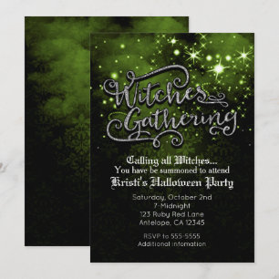 Convocação de Bruxas Convite em Damasco Verde e Pr