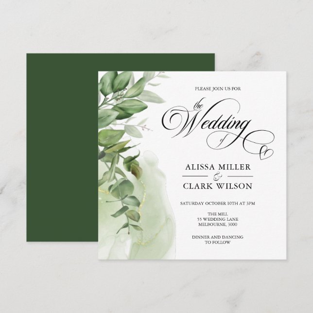 Convocação para Casamento Dourado de Eucalyptus Ve (Frente/Verso)