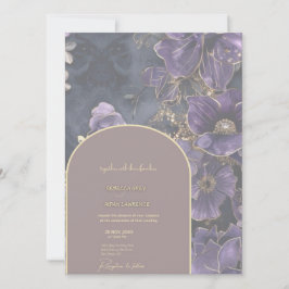 Convocação para Casamento Floral Dourado e Roxo