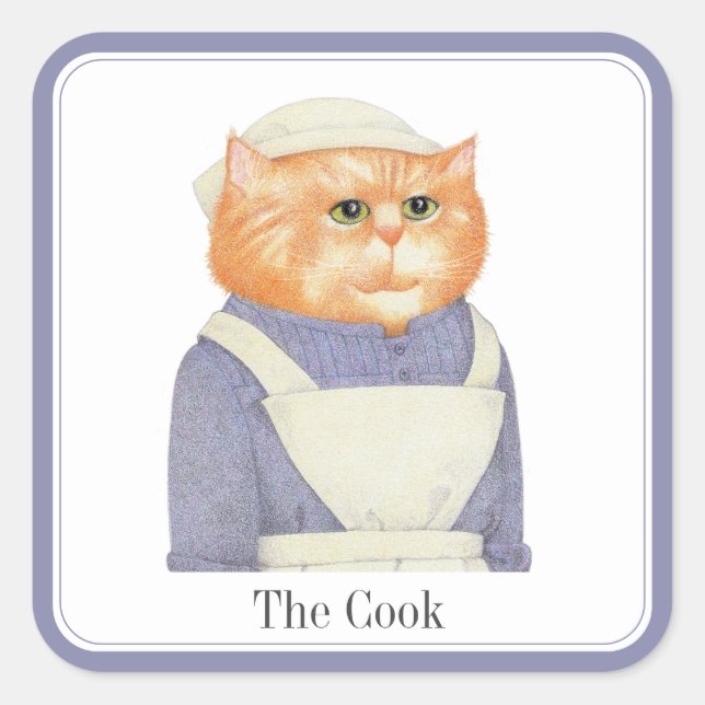 COOK CAT Autocolantes quadrados grandes + Texto (Frente)