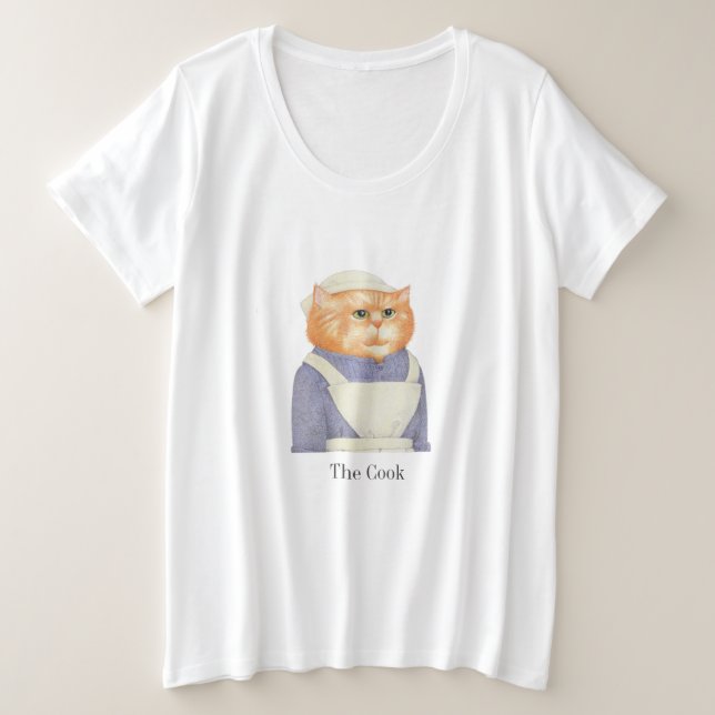 COOK CAT Mulheres com T-Shirt de Tamanho Superior (Frente do Design)