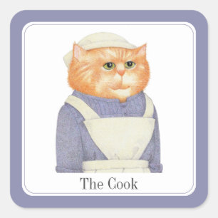 COOK CAT Pequenos Autocolantes quadrados + Texto