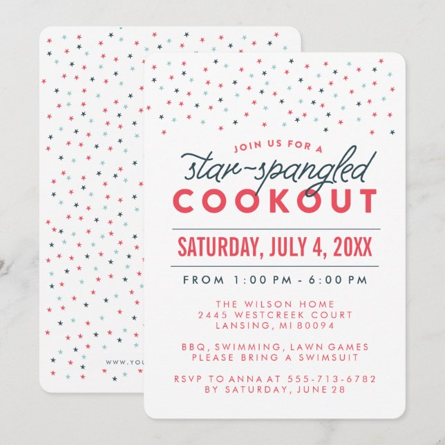 Cookout star spangled 4o do convite de festas de (Frente/Verso)