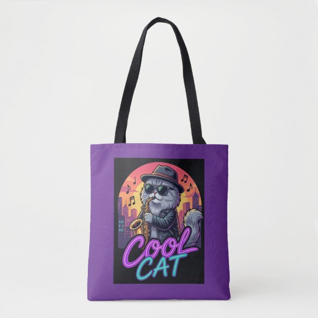 Cool Cat Trombone Player Music Quote Tote Bag (Frente)