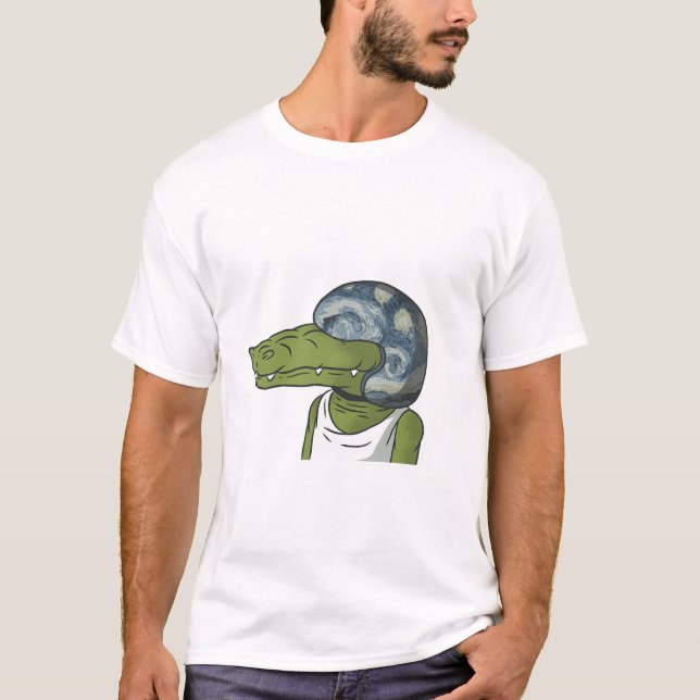 Cool Crocodile with Helmet Funny Animal T-Shirt (Frente)