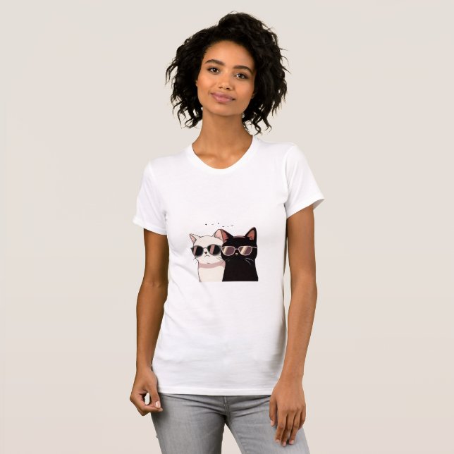 Cool Dual-Cat Sunglasses T-Shirt (Frente Completa)