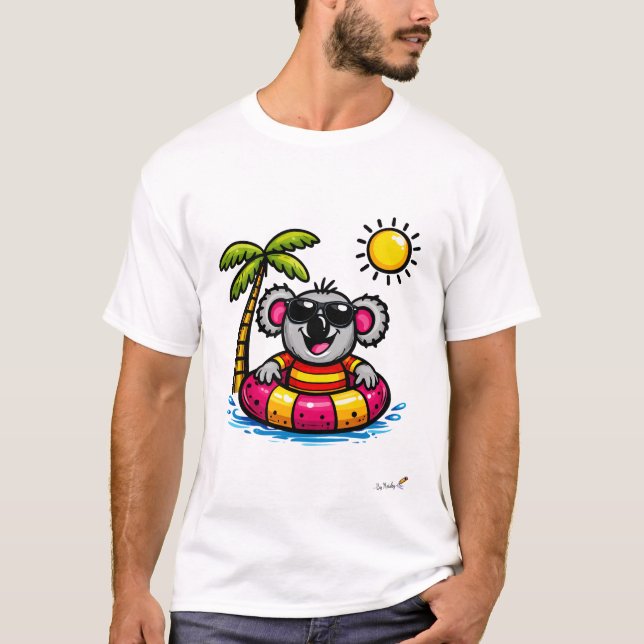 Cool Koala Pool Party Cartoon T-Shirt (Frente)