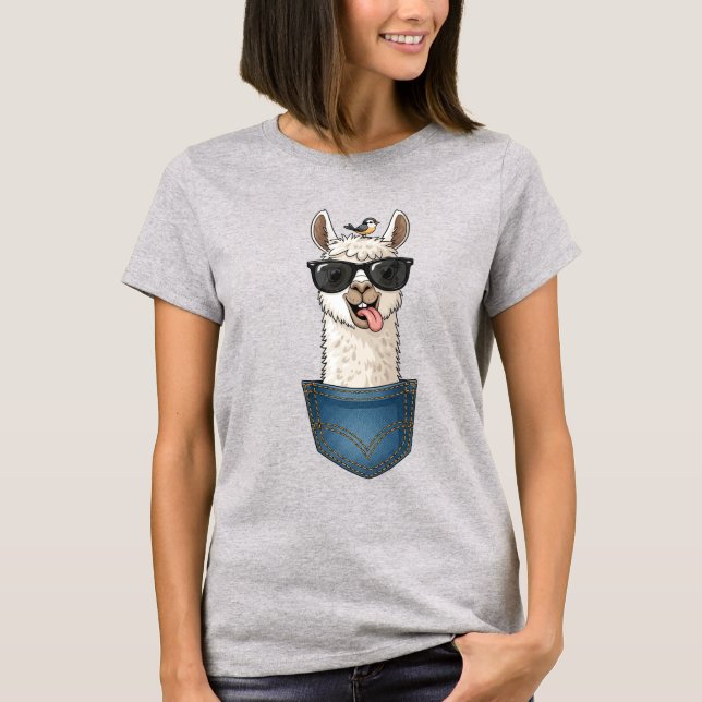 Cool Llama in Pocket – Funny Hipster T-Shirt (Frente)