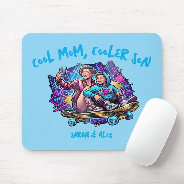 Cool Mom Cooler Son | Custom Name Retro Mousepad (Com mouse)