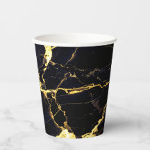 Copas de papel de mármore preto e Dourado elegante