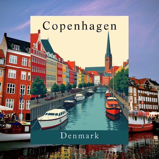 Copenhague, Dinamarca Cartão Postal de Viagem Anti (Copenhagen, Denmark Vintage Travel Art Postcard
)
