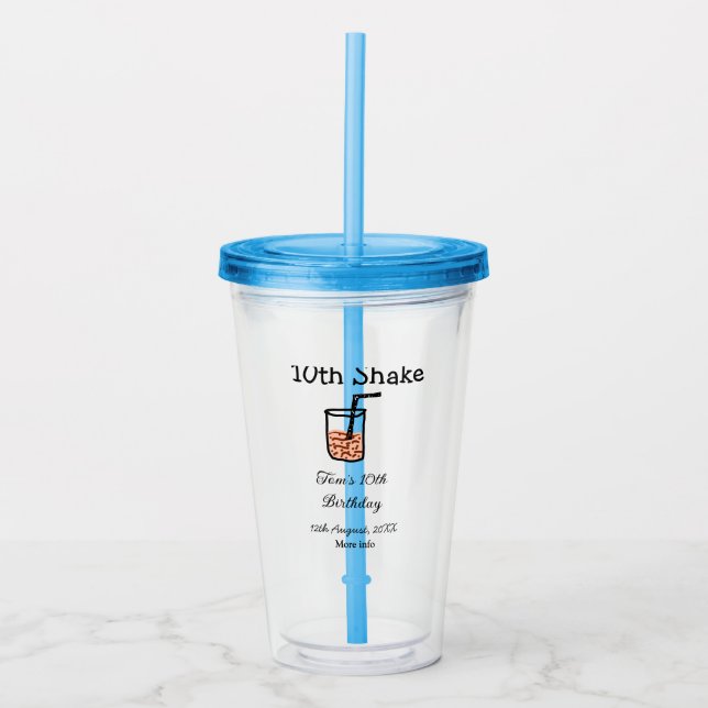 Copo De Acrílico 10th Shake 10th feliz aniversário, milkshake scrib (Frente)