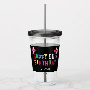 Copo De Acrílico 50º Aniversário - Balões Coloridos Personalizad