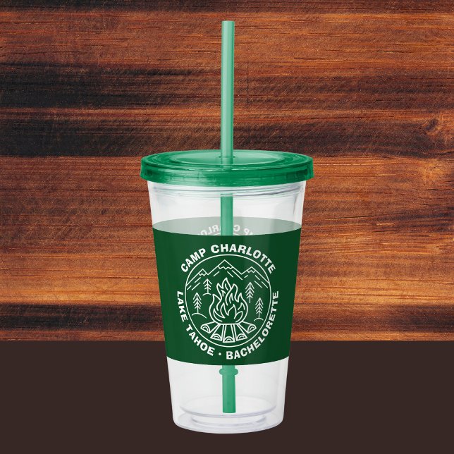 Copo De Acrílico Acampamento de Férias Fogueira nas Montanhas Despe (Mountains Campfire Green Camp Bachelorette Acrylic Tumbler
)
