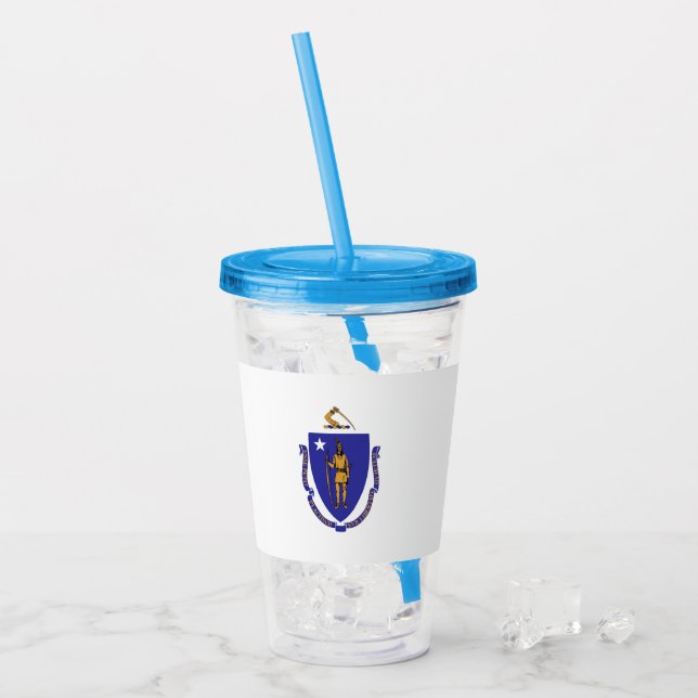 Copo De Acrílico Acrylic Tumbler com bandeira de Massachusetts (Gelo frontal)