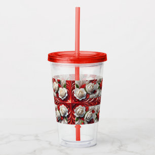 Copo De Acrílico Acrylic Tumbler com Rosa inglês