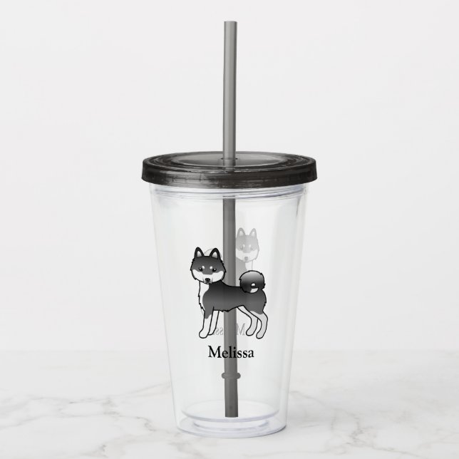 Copo De Acrílico Alaskan Klee Kai Preto E Branco Cachorro Fofo & No (Frente)