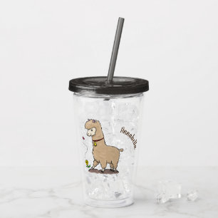 Copo De Acrílico Alpaca feliz e giro com cartoon de borboleta
