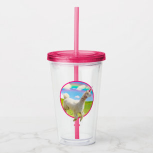 Copo De Acrílico Alpaca Unicorn Sob O Rainbow Sky