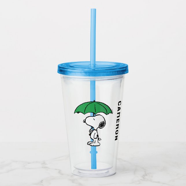 Copo De Acrílico Amendoins | Snoopy Green Umbrella (Frente)