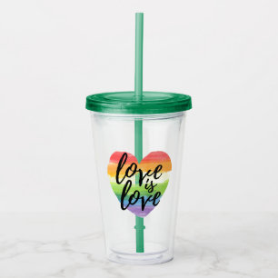 Copo De Acrílico Amor é Amor  Coração arco-íris