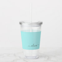 Aqua Blue Teal Modern Script Girly Monographic Nam