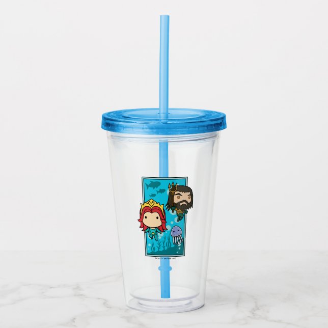 Copo De Acrílico Aquaman | Chibi Mera & Aquaman Subsea Graphic (Frente)