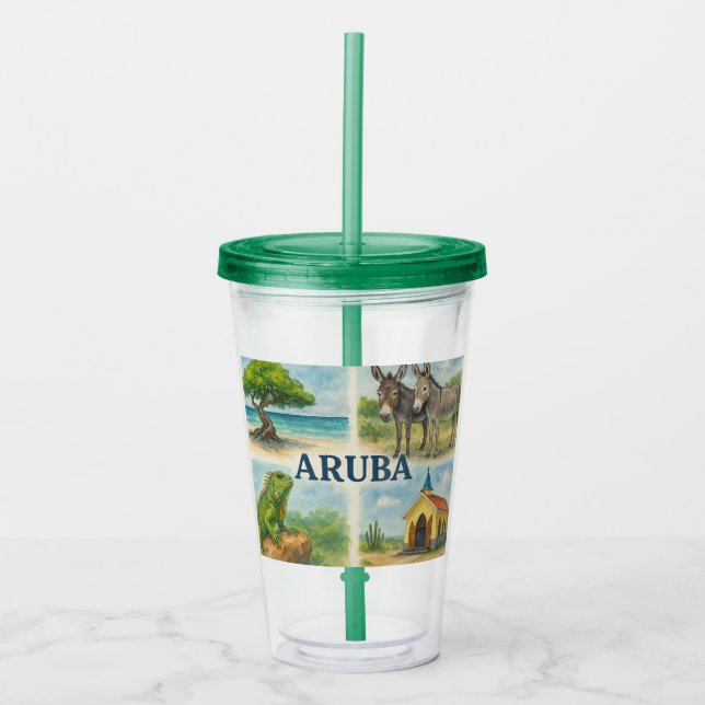 Copo De Acrílico Aquarela multivisual de Aruba (Frente)