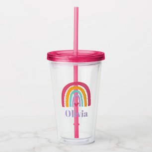 Copo De Acrílico Arco-íris e coração personalizados