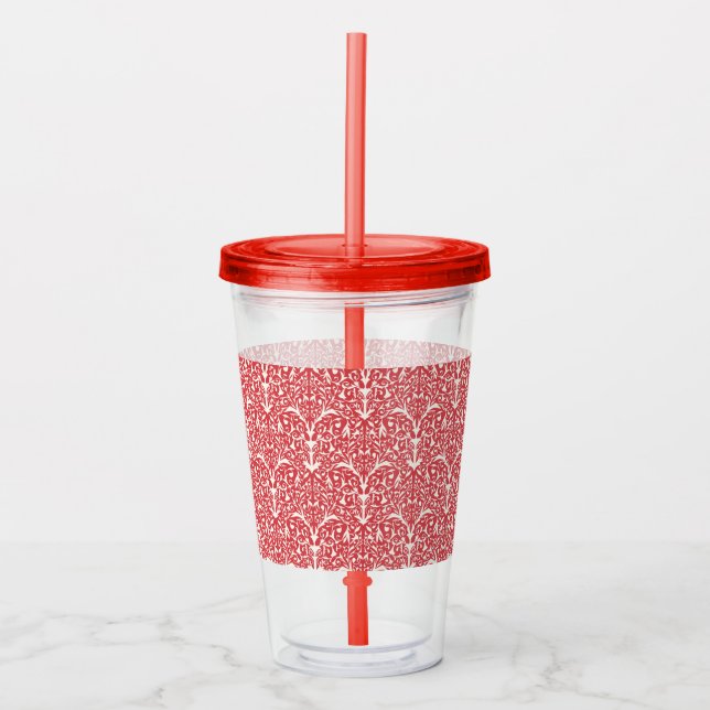 Copo De Acrílico Art Nouveau Inspired Florals Clear Tumbler - Red (Frente)