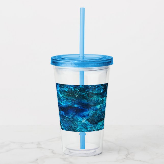 Copo De Acrílico Arte Abstrata Caneca Azul (Frente)