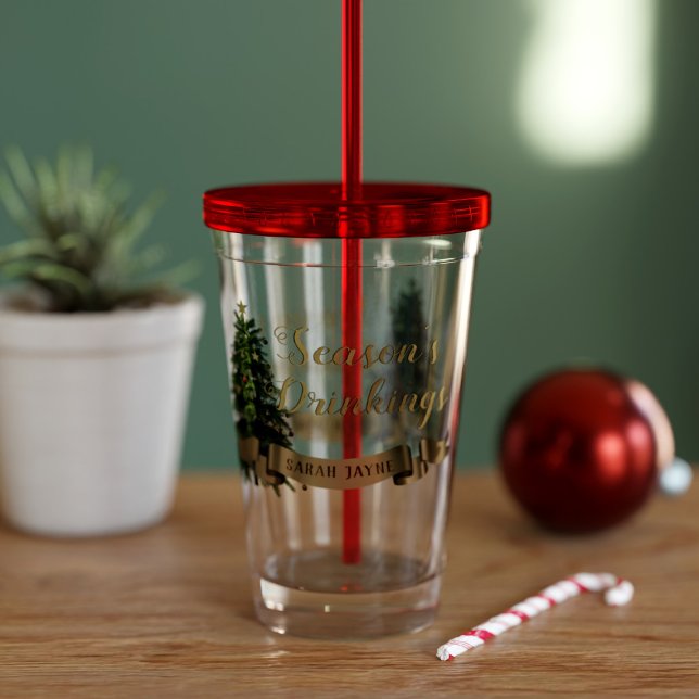 Copo De Acrílico Árvore de Natal Nome Personalizado Acylic Tumbler (Add your name to this christmassy tumbler.  Makes a lovely Christmas gift! Have a very merry one!)