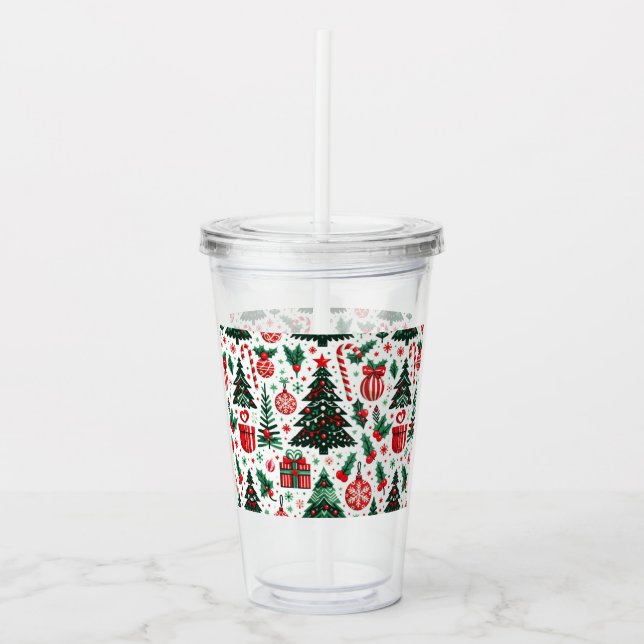 Copo De Acrílico Árvore de Natal, presentes, cana doce (Frente)